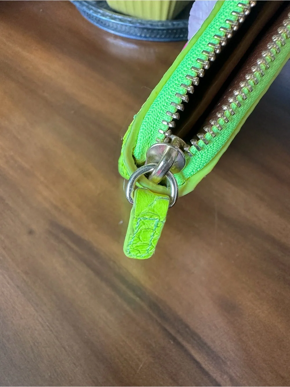 Tory Burch Neon Lime Textured Zip Wallet